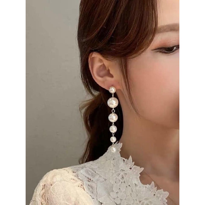 Khuyên tai mạ bạc hoa hồng hạt châu đẹp nhẹ nhàng