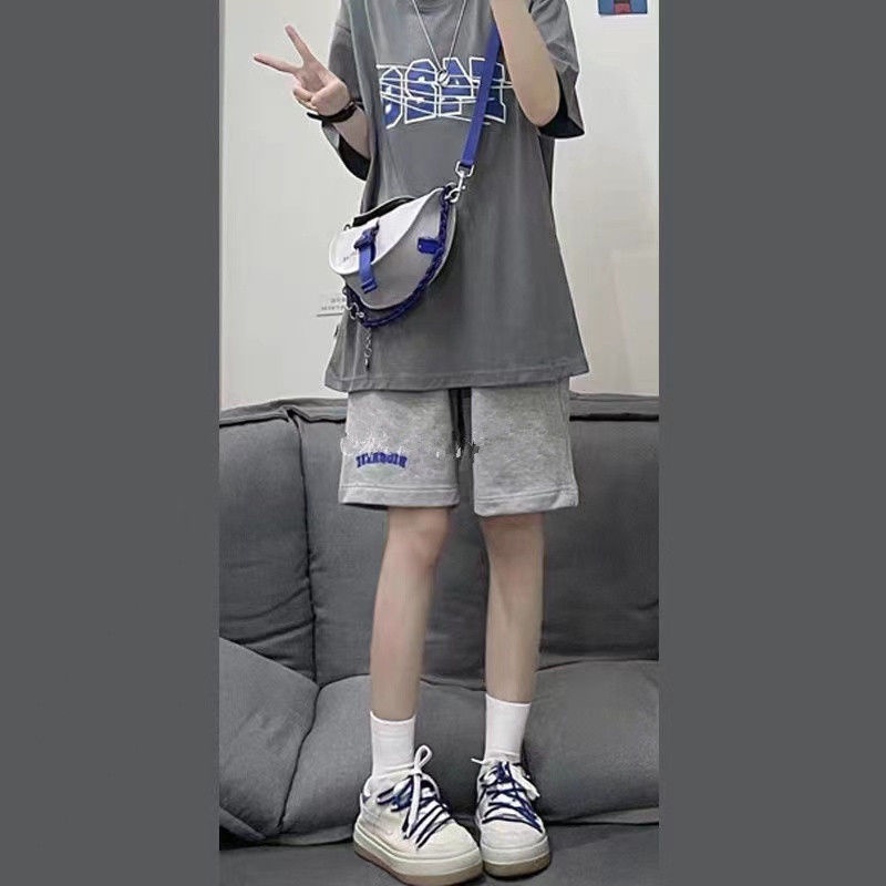 Set Áo Thun Tay Ngắn Form Rộng In Họa Tiết + Quần Short Thời Trang Hàn Quốc Cho Nữ