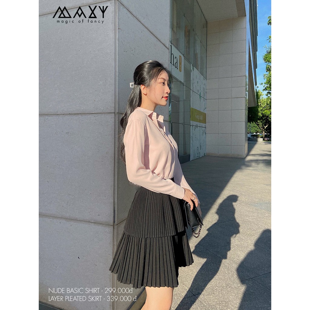 Áo sơmi trơn màu nude chất cotton pha lụa nude basic shirt Maxy Workshop