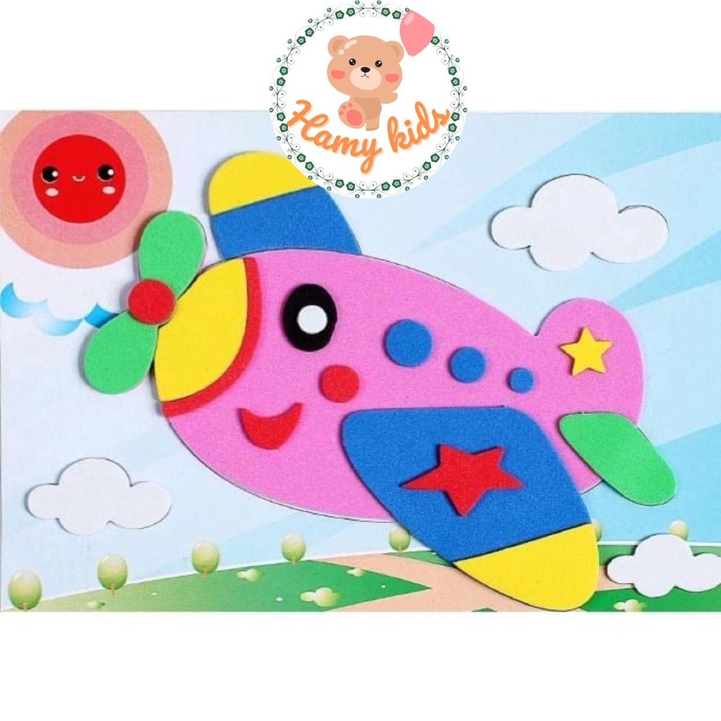 Sticker Dán 3D Tranh Xốp Giấy 3D Chủ Đề Bé Trai Bé Gái Đông Vật Thiên Nhiên Phương Tiện Bé Vui Chơi Sáng Tạo - Hamykids