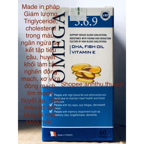 omega 369 DHA made in pháp (người mỡ máu cao, xơ vữa động mạch, tim mạch, huyết áp, thị lực giảm, gi