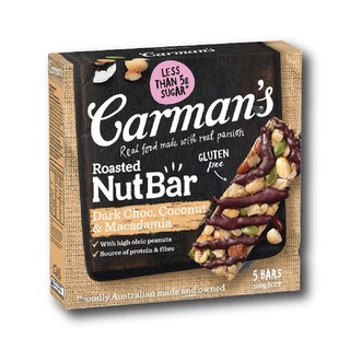 Thanh Hạt Carman s Nut Bar Dark Choc, Coconut, Macadamia - Chocolate đen, Dừa, Hạt Maca - 160g