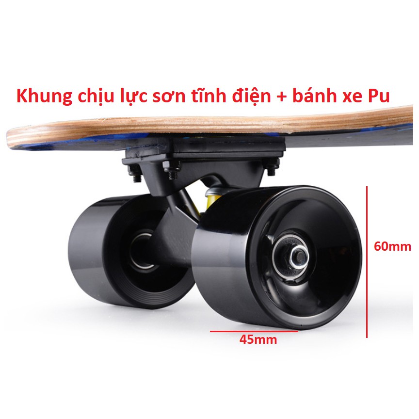 Ván trượt thể thao Longboard gỗ nhám 7 lớp in hình