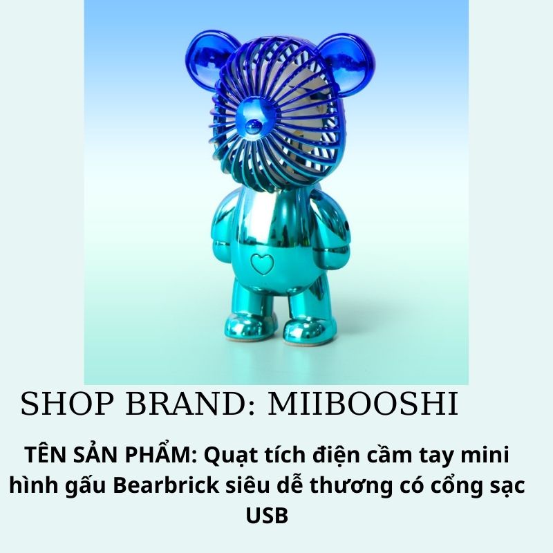 Quạt tích điện cầm tay mini hình gấu Bearbrick siêu dễ thương có cổng sạc USB MIIBOOSHI D4.003.XAD