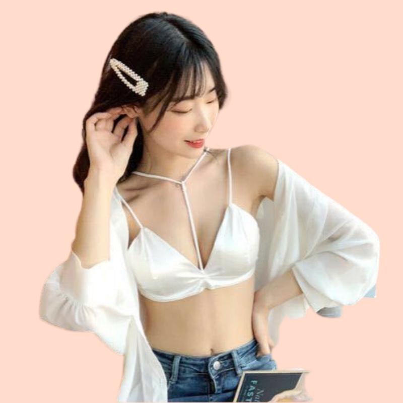Áo Lót Nữ 2 Dây Satin Nâng Ngực, Áo Lá Học Sinh Phi Bóng [Mút Ngực Có Thể Tháo Rời] - 9609