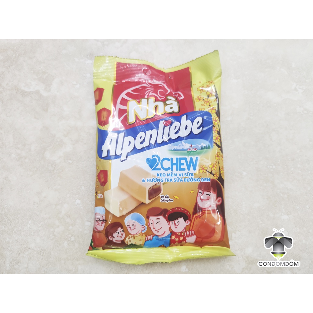 Kẹo mềm Alpenliebe 2Chew vị sữa &amp; hương trà sữa trân châu đường đen gói 87.5gr