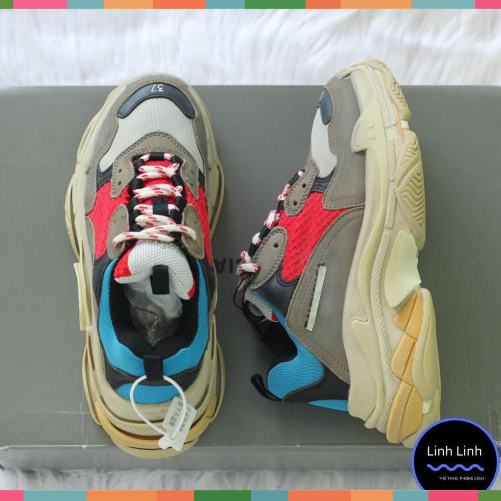GIÀY THỂ THAO ĐỘN ĐẾ TĂNG CHIỀU CAO SNRAKER NAM NỮ BALEN TRIPLE S MÀU XANH ĐỎ