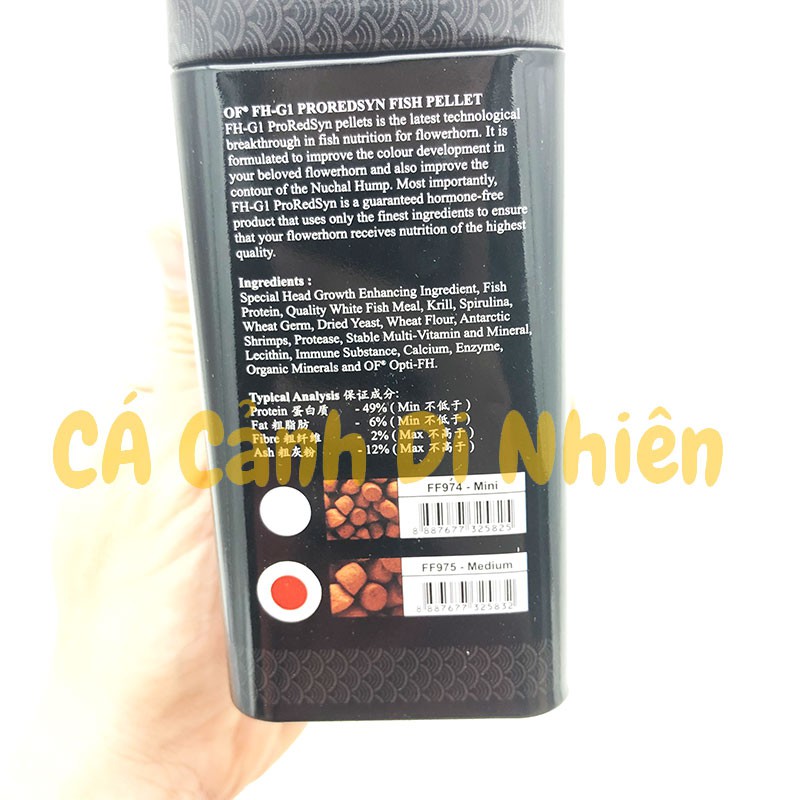 Thức ăn cho cá la hán lên màu và đầu hộp thiếc OF Pro REDSYN FH-G1 120g
