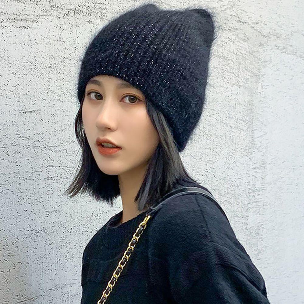 Mũ Len Beanie Đính Tai Mèo Lấp Lánh Thời Trang Mùa Đông Cho Nữ