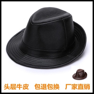Haining da thật chính hãng lớp trên da bò mũ thu đông trung niên nam người cao tuổi mũ jazz thượng hải mũ quý ông
