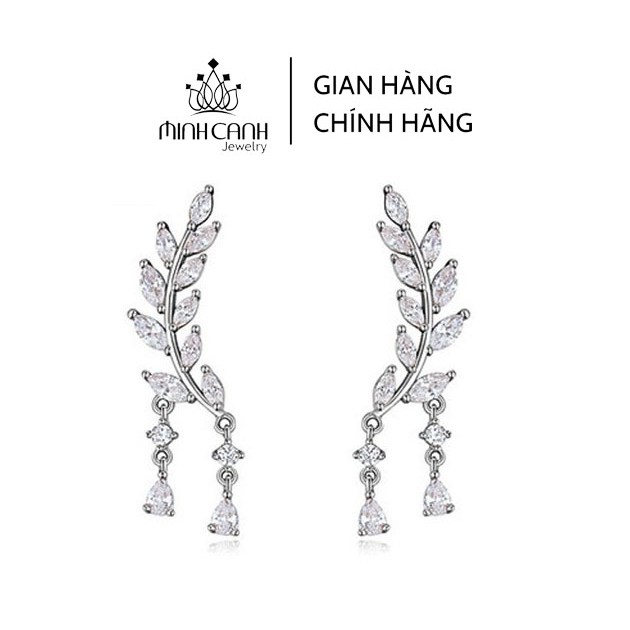 Bông Tai Bạc Nữ Hình Lá Lúa Đính Đá - Minh Canh Jewelry