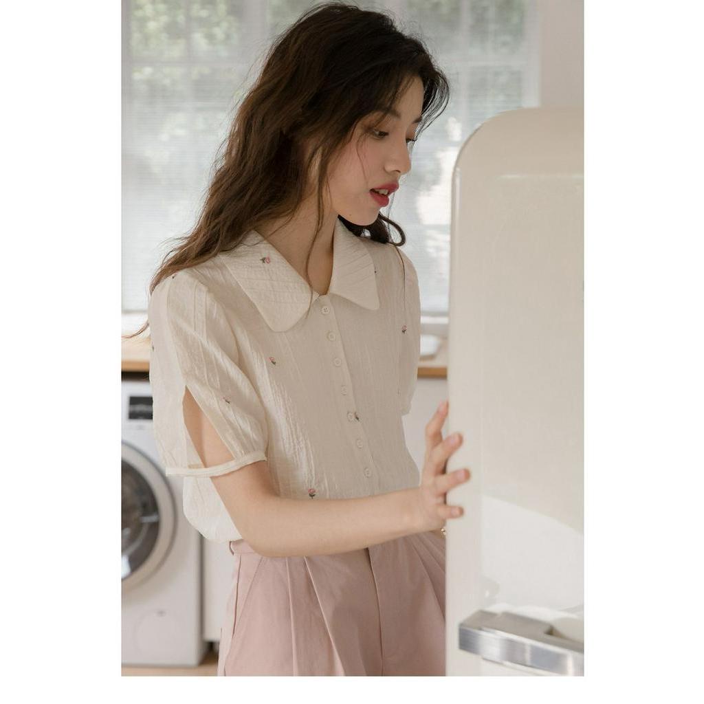 Áo Sơ Mi Thêu Hoa Hồng Nhỏ Thời Trang Pháp Quý Phái 62438