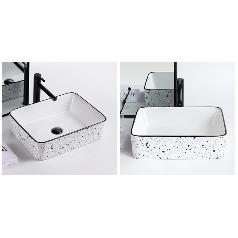 Chậu lavabo đặt bàn điểm hoạ tiết nhiều màu men nung cao cấp  bảo hành 10 năm