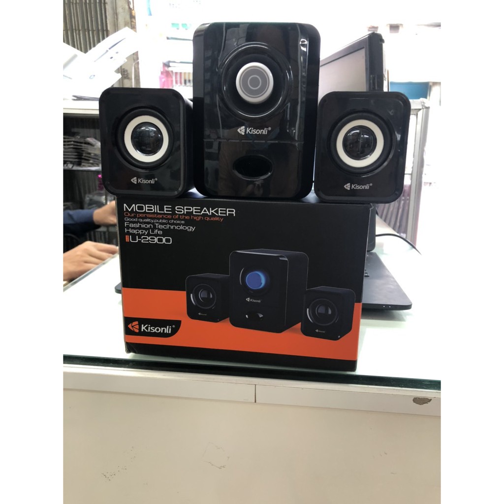 LOA VI TÍNH KISONLI 2.1 U-2900 (3 cái 1 bộ) ĐEN, cấp nguồn USB- Âm thanh cực hay - HÀNG CHÍNH HÃNG