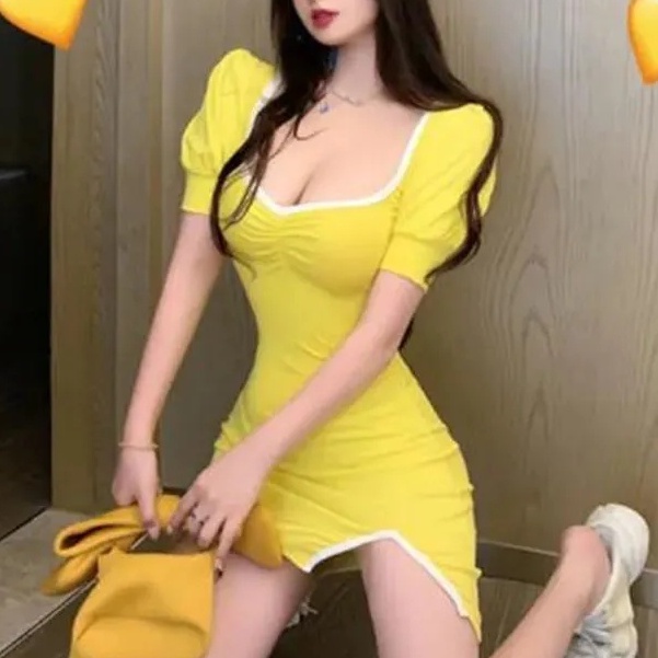 Đầm Nữ Dáng Chữ a Cổ Vuông Xẻ Tà Thời Trang Mùa Hè Phong Cách Mới