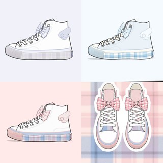 [Có ảnh thật - Order Hàng Loại 1] Giày Sneaker cao cổ JK - Lolita đính nơ màu pastel 🎀