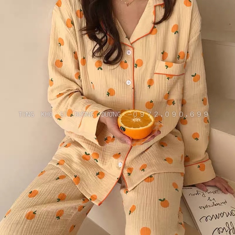 Bộ đồ ngủ dài tay chất liệu Kate Thái mặc thoải mái, bộ pyjama họa tiết xinh xắn - CD0099