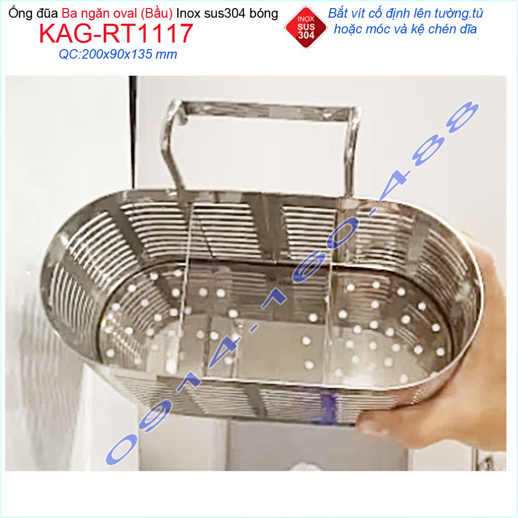 Ống đũa 3 ngăn oval KAG-RT1117, kệ đũa 3 ngăn ống đựng đũa nhà bếp inox dập khuôn SUS304 sáng bóng thiết kế đẹp siêu bền
