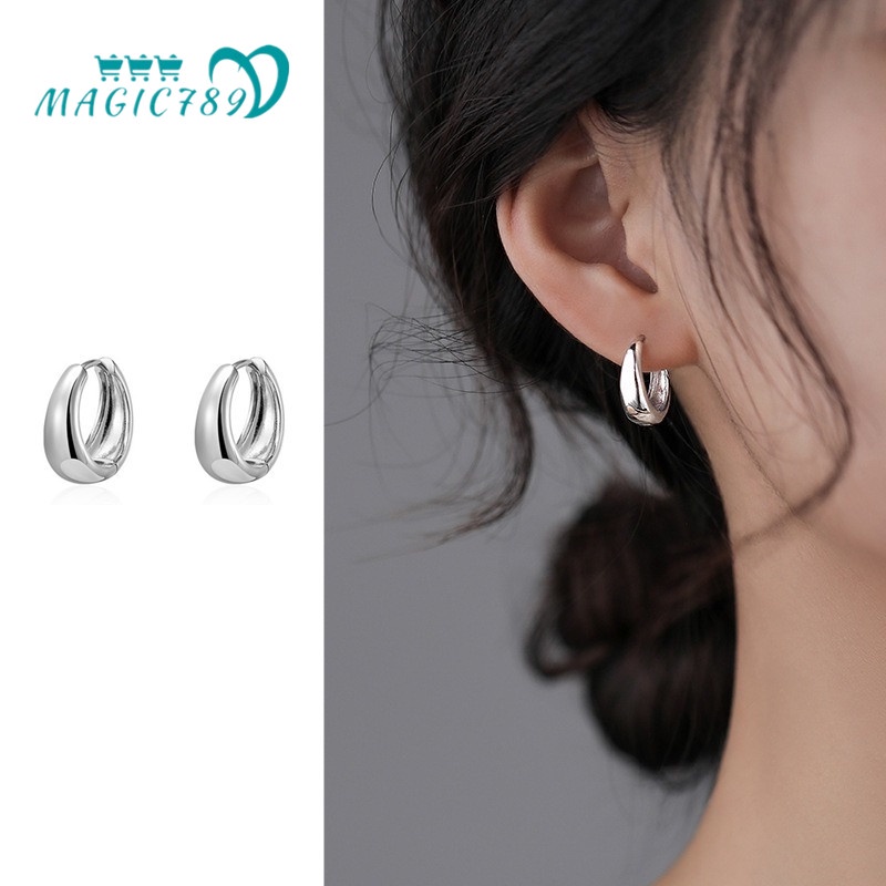 Khuyên Tai Tròn Bằng Kim Loại Bạc S925 Hình Giọt Nước Thần Kỳ Ma789