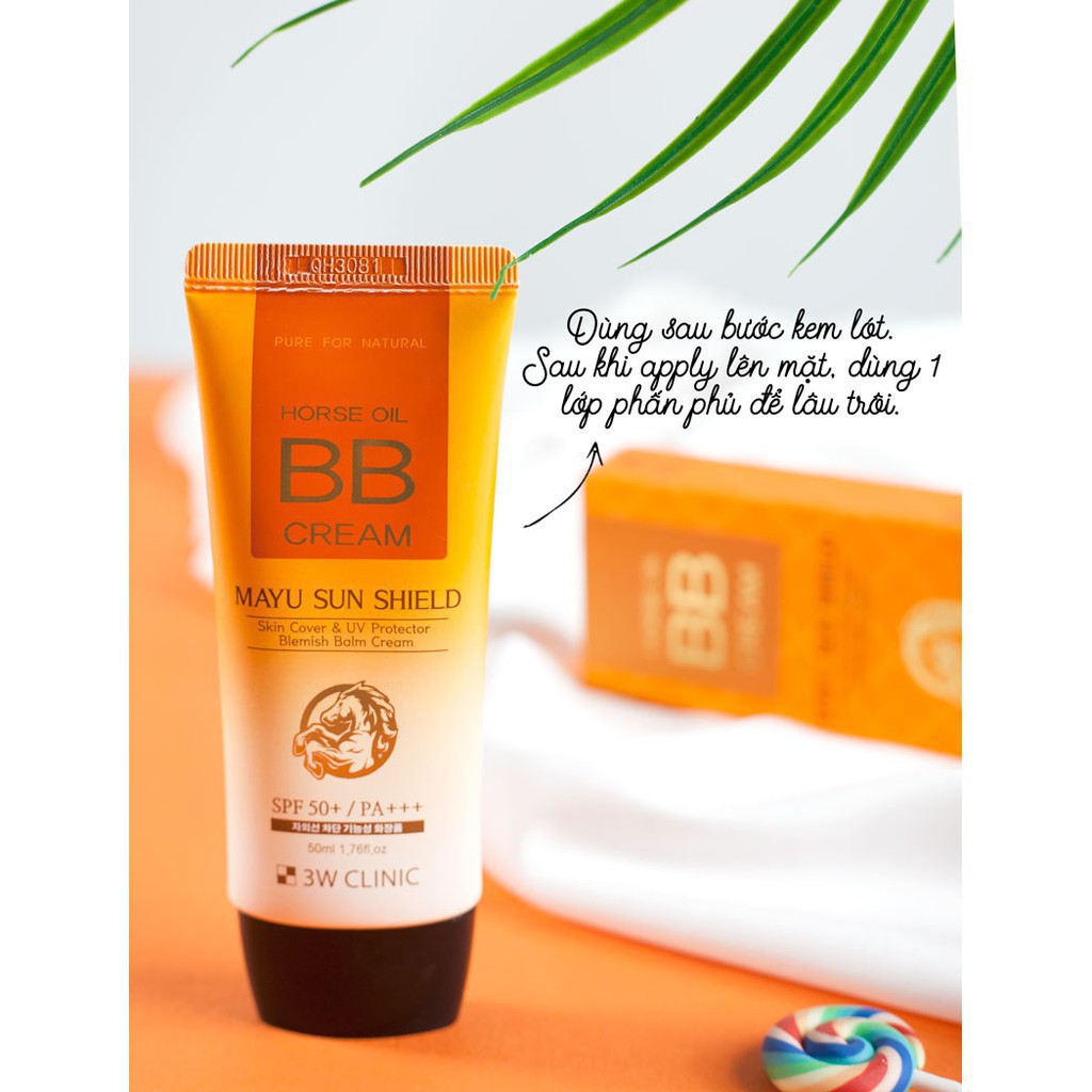 Kem nền trang điểm - Kem trang điểm BB dầu ngựa ngăn ngừa lão hóa 3W Clinic HORSE OIL BB CREAM SPF50+/PA+++ 50ml