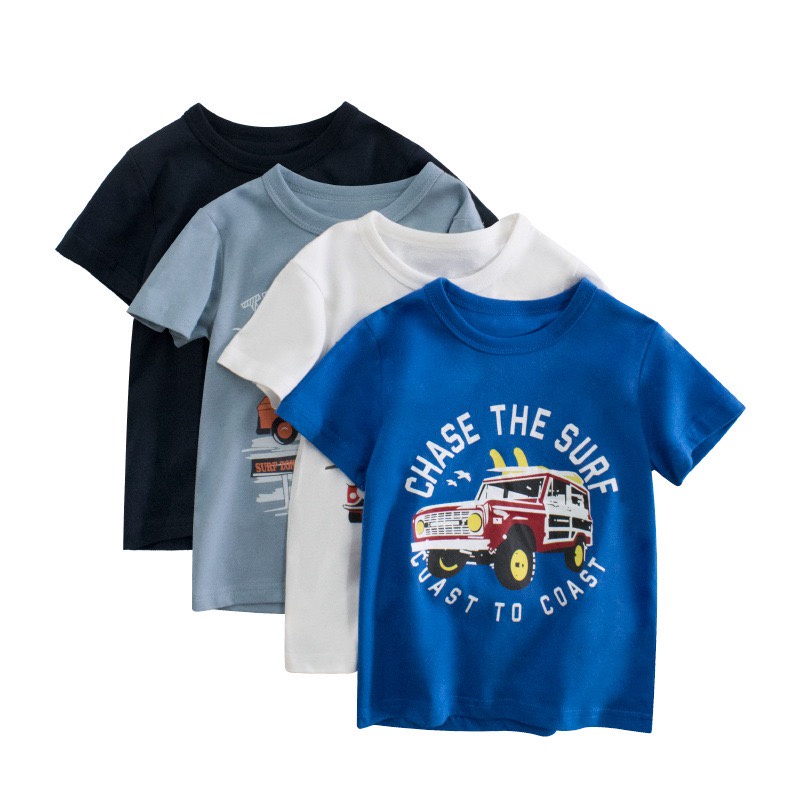 Áo bé trai cộc tay Kotokids, áo thun cho bé họa tiết ô tô ngộ nghĩnh chất cotton