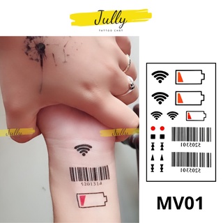 Hình xăm dán tạm thời mã vạch, pin yếu, wifi mini, chống nước an toàn bền đẹp JULLY Tattoo chất