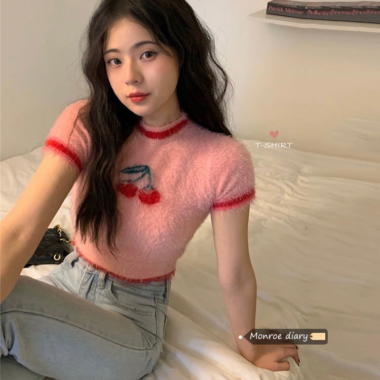 Áo Dệt Kim Tay Ngắn Thiết Kế Mới Ngọt Ngào Thời Trang Mùa Xuân Hè Dành Cho Nữ