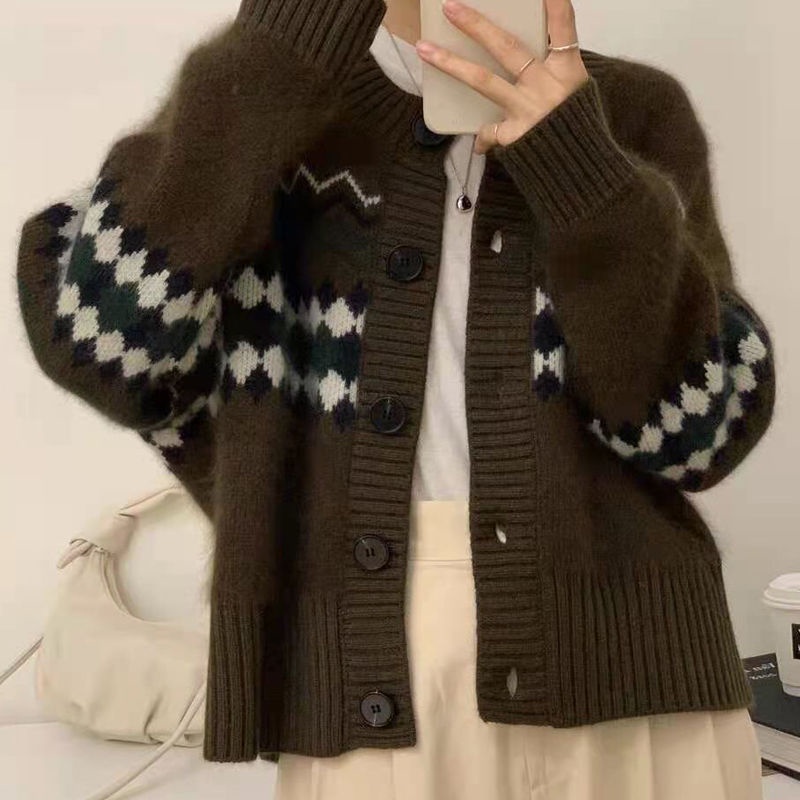 Áo Khoác cardigan Dệt Kim Mềm Dáng Rộng Ngắn Lưng Cổ Tròn Thời Trang Hàn Quốc Cổ Điển 2022