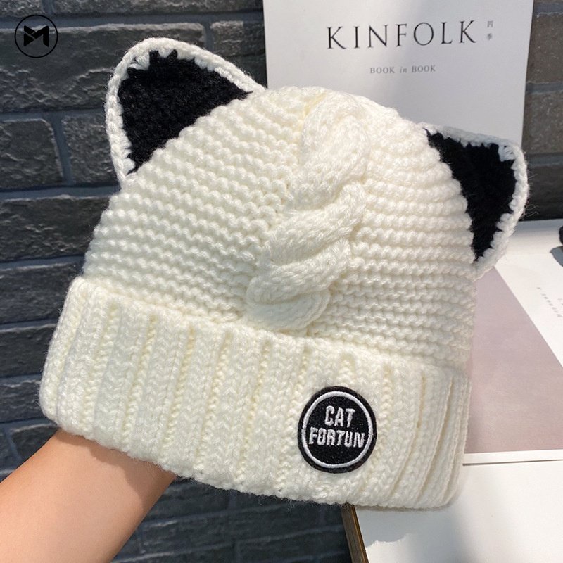 Mũ Len Dệt Kim Dày Dặn Giữ Ấm Tai Mèo Thời Trang Mới 2022 Dành Cho Cặp Đôi
