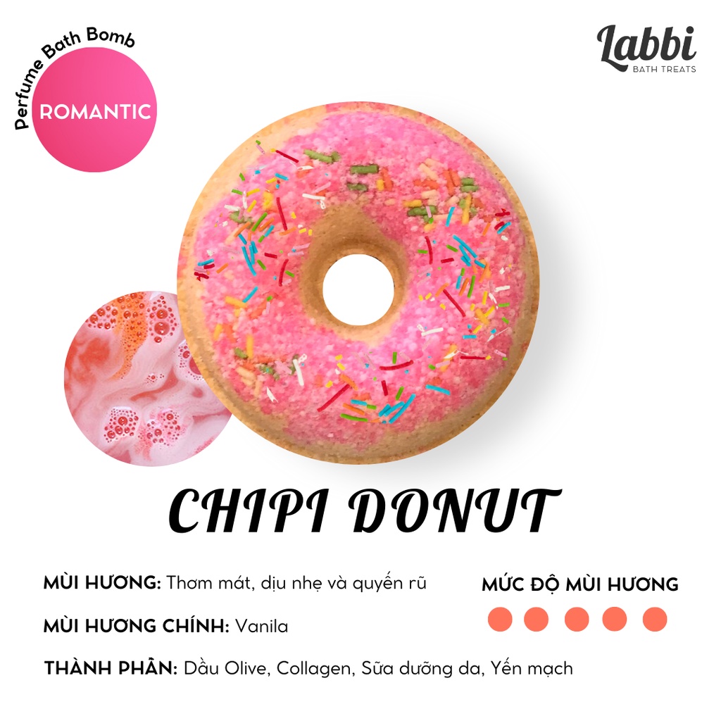 CHIBI DONUT [Labbi] Bath bomb / Viên sủi bồn tắm / Bom tắm / Viên thả bồn tắm / Bathbomb