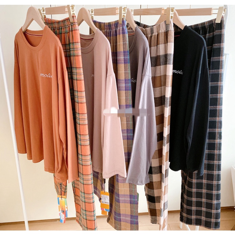 Bộ Đồ Ngủ Dài Tay Phong Cách Hàn Quốc Đơn Giản Thời Trang Xuân Thu SC3507