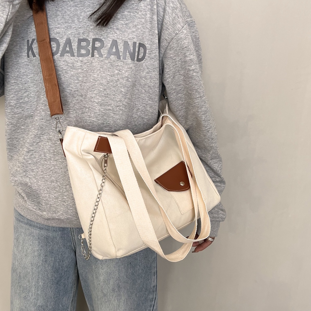 Túi tote đeo chéo, đeo vai nữ vải canvas đi học, đi chơi phong cách Hàn Quốc