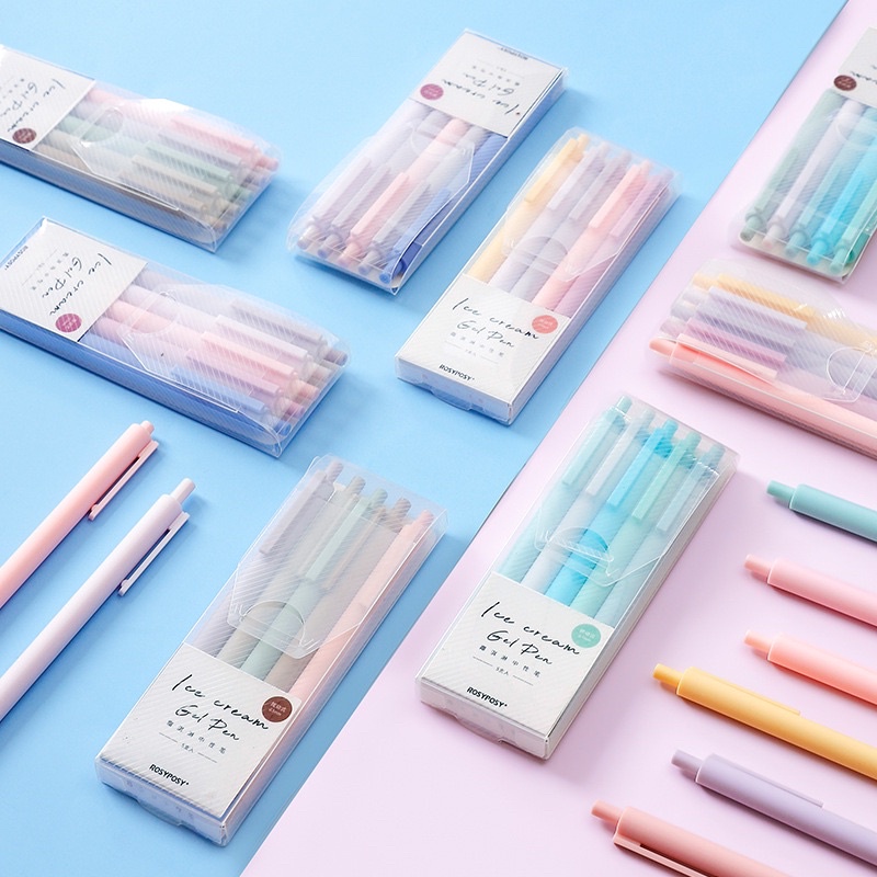 Hộp 5 cây bút gel ngòi 0.5mm mực đen tông màu pastel dễ thương