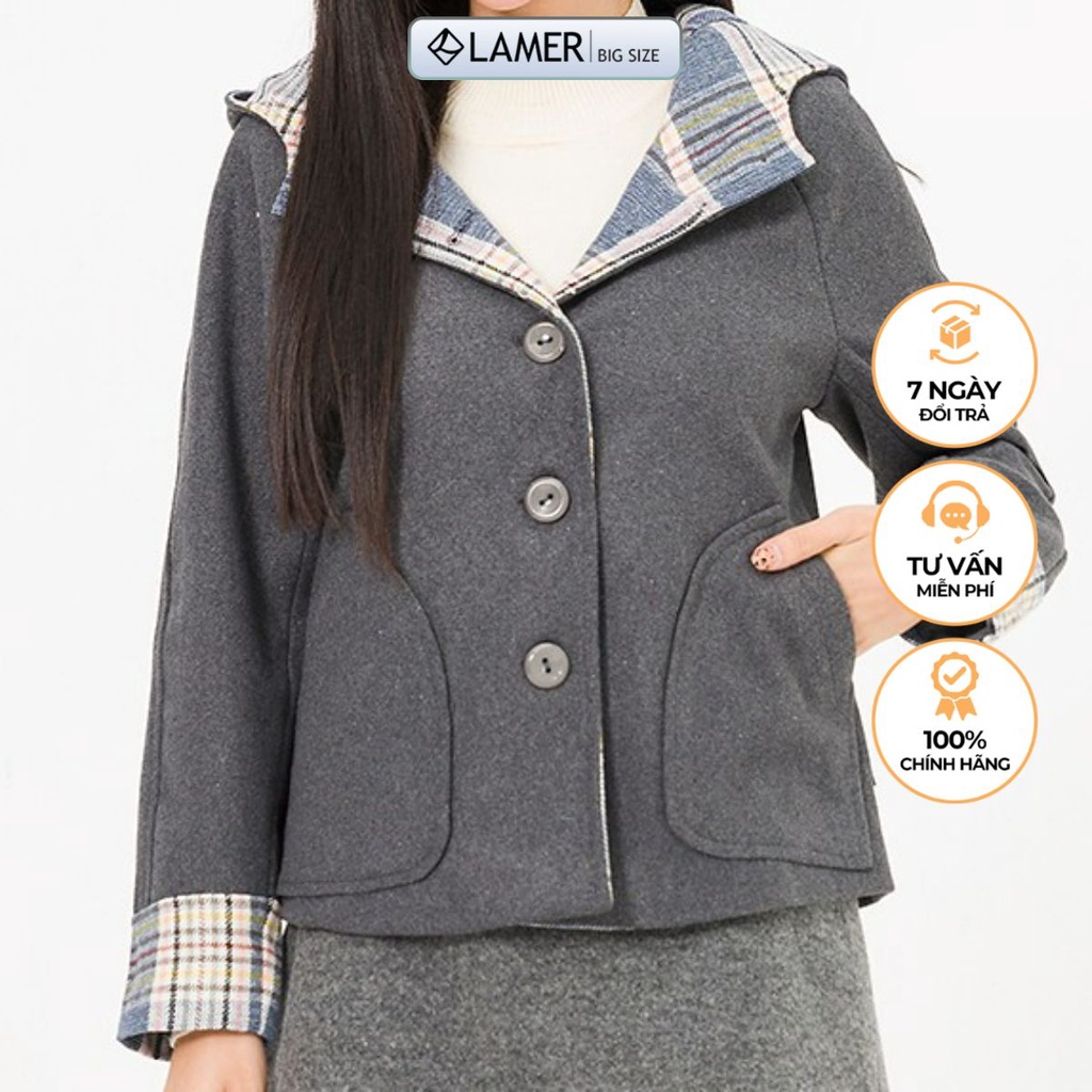 Áo dạ nữ ngắn có mũ, tay phối LAMER BIGSIZE - L65W20T023