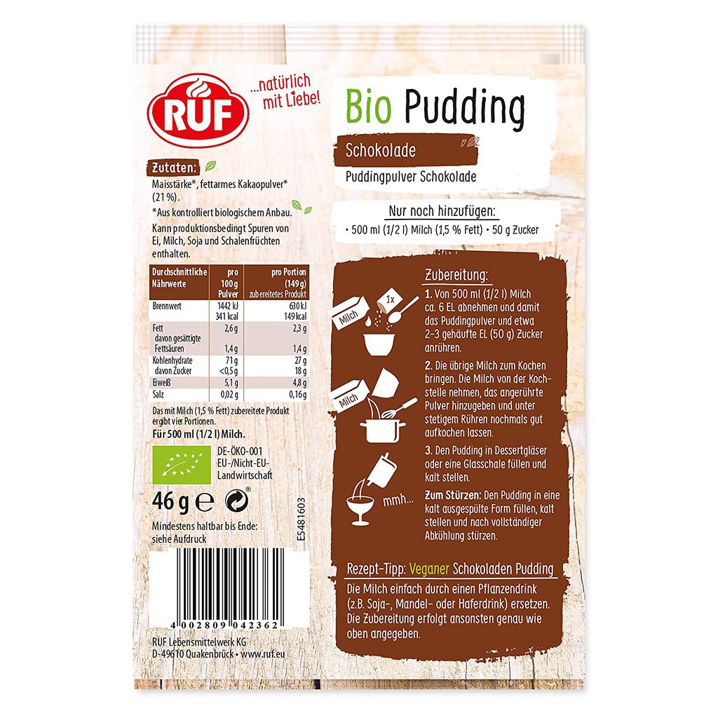 Bột pudding hữu cơ làm thạch rau câu bánh kẹo dẻo cho bé vị vani 46g luvamo GV08