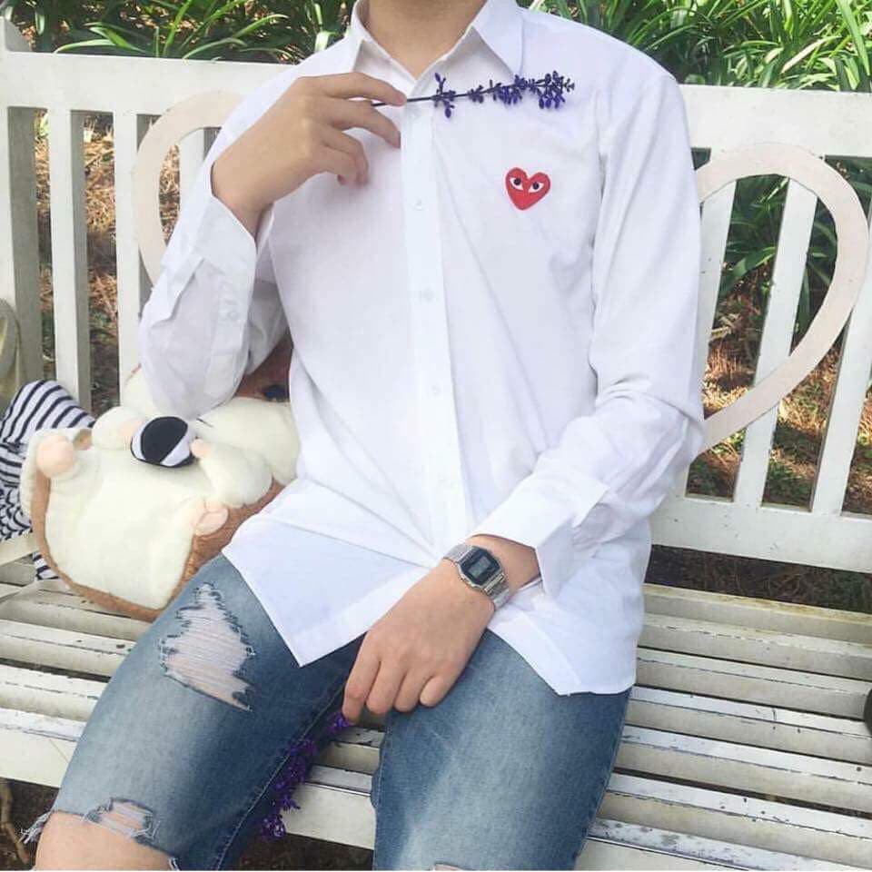 [Kèm hình thật - HOT TREND] Sơ mi tay dài tim thêu cực đẹp unisex | WebRaoVat - webraovat.net.vn