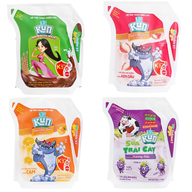 Combo 10 túi sữa Kun 110ml đủ vị