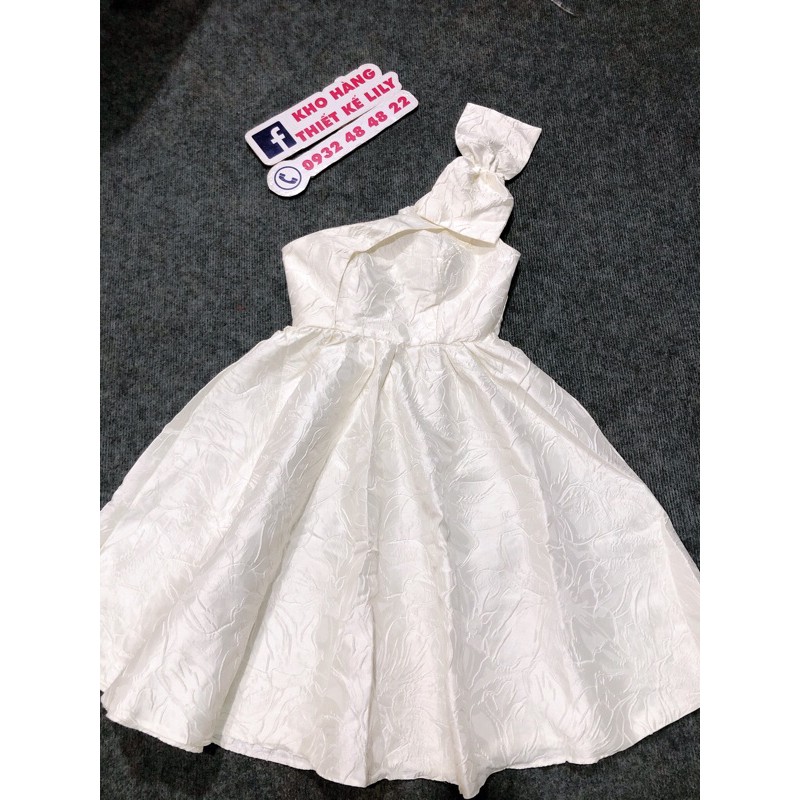 đầm gấm lệch vai nơ ( ảnh và video thật 1000%)