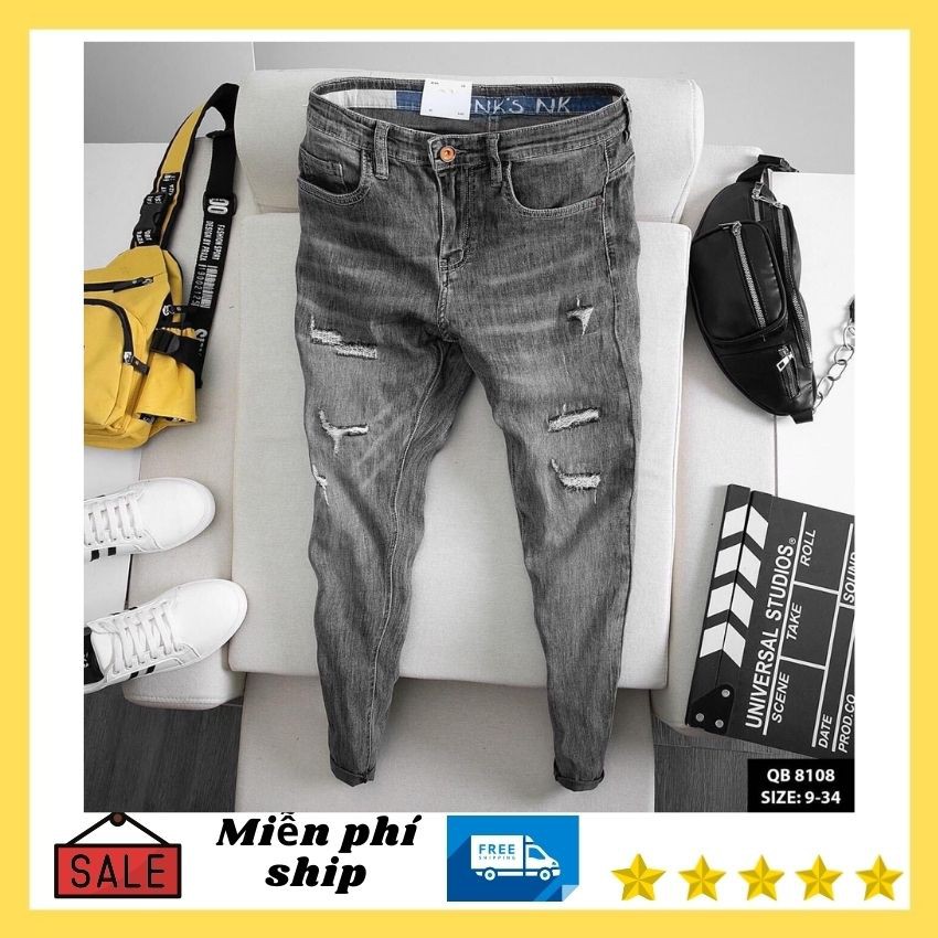 Quần jean nam cao cấp đẹp giá rẻ,quần bò màu xám rách xước TAKA 78 | BigBuy360 - bigbuy360.vn
