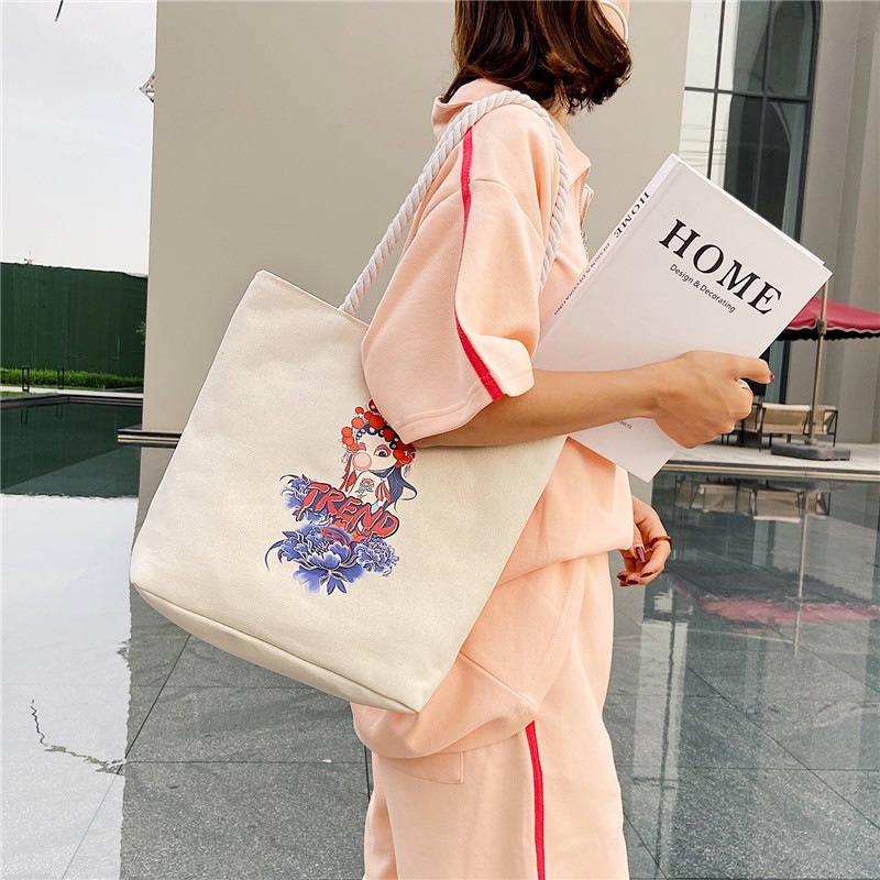 Túi tote vải canvas nữ đựng vừa laptop cỡ lớn đeo vai phong cách Nhật Bản LABOMA DC014