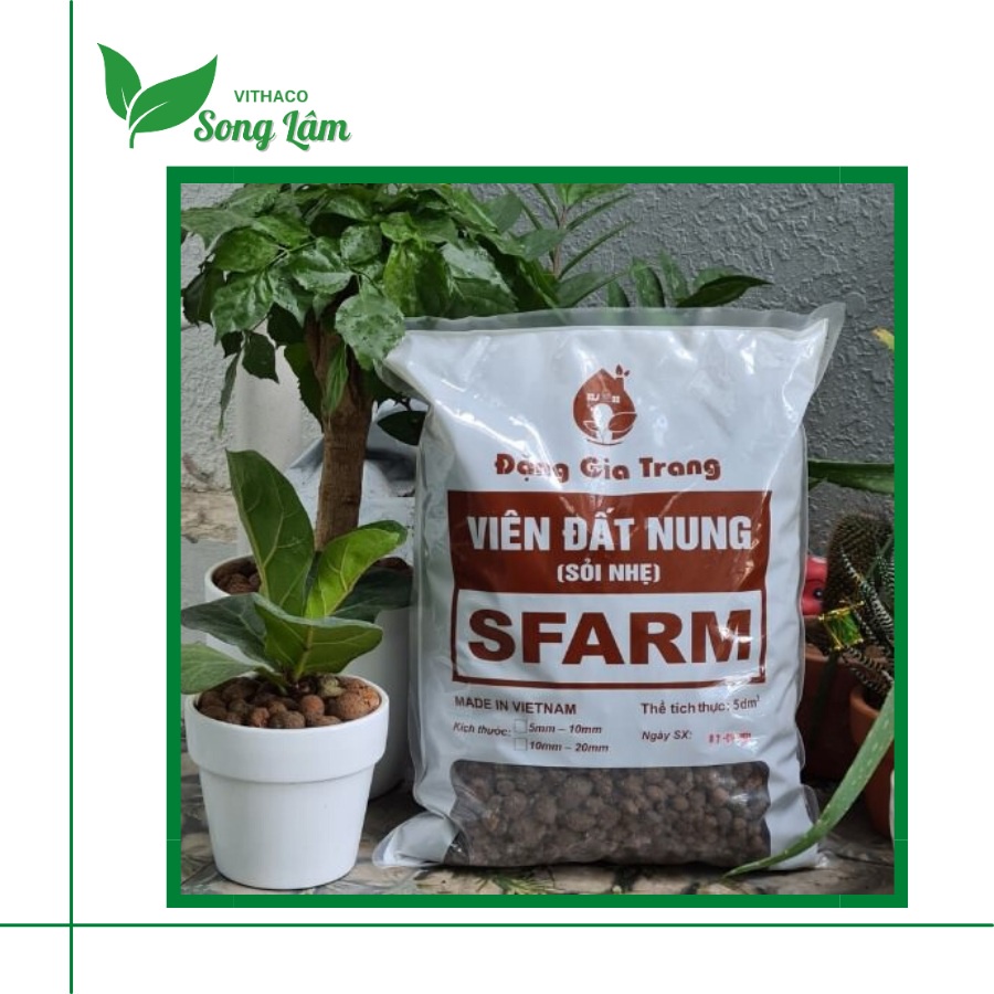 Túi 5 lít viên đất nung (sỏi nhẹ) Sfarm trồng lan, hoa hồng, cây cảnh, rau, rải bề mặt hoa kiểng, sen đá, aquaponics