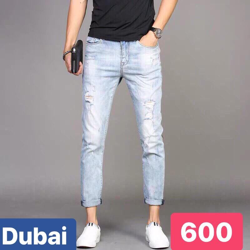QUẦN BAGGY JEAN NAM UNISEX CHẤT BÒ WASH XANH BIỂN RÁCH SÀNH ĐIỆU NHẬP THÁI TT-1900 DUBAI FASHION