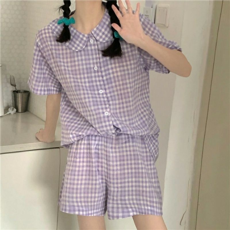 Bộ ngủ / mặc nhà pijama ngắn caro ulzzang order