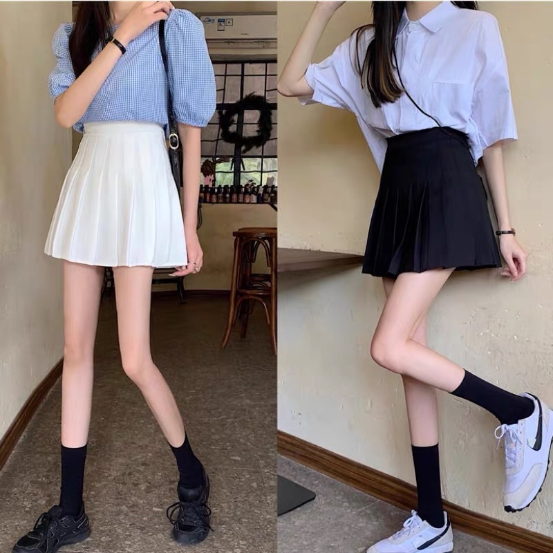 CHÂN VÁY TENIS XẾP LY 🦋 VÁY CHỮ A DÁNG NGẮN HỌC SINH TRẮNG ĐEN HỒNG XANH 🦋