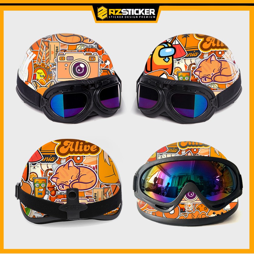 Sticker Dán Mũ Bảo Hiểm Màu Cam Chống Nước Cắt Sẵn Từng Hình | STK46 | Hình Dán Trang Trí Sticker Cute Dễ Thương