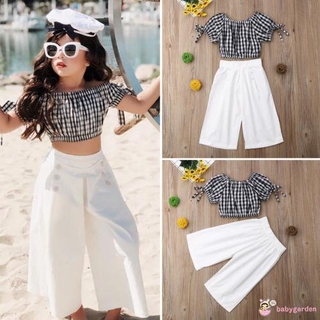 Set Áo Crop Top Và Quần Dài Trắng Đen Cho Bé Gái 1-6 Tuổi