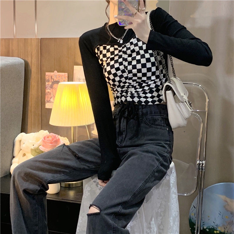 Áo dệt kim tay dài phối dây rút họa tiết kẻ sọc thời trang cho nữ