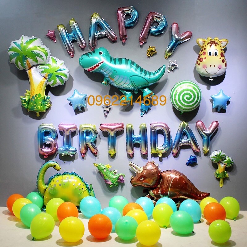 Sét bóng sinh nhật cho bé chủ đề khủng long ( tặng bơm keo)