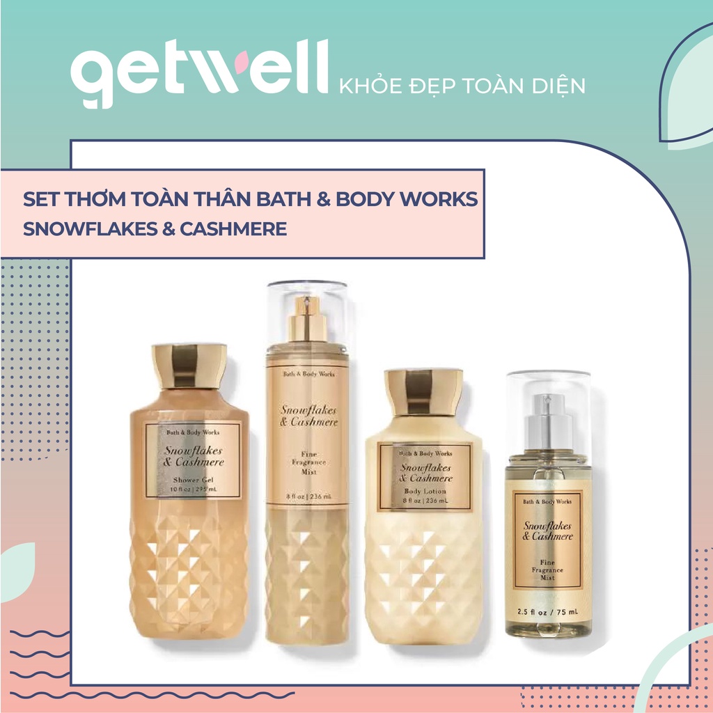Sản Phẩm Tắm Dưỡng Xịt Thơm Toàn Thân Nến thơm phòng Bath & Body Works - SNOWFLAKES & CASHMERE