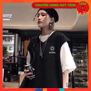 Mới - áo gile acees unisex mix áo thun tay lỡ croptop / áo sơ mi trắng dài tay hot - lisa👗shop